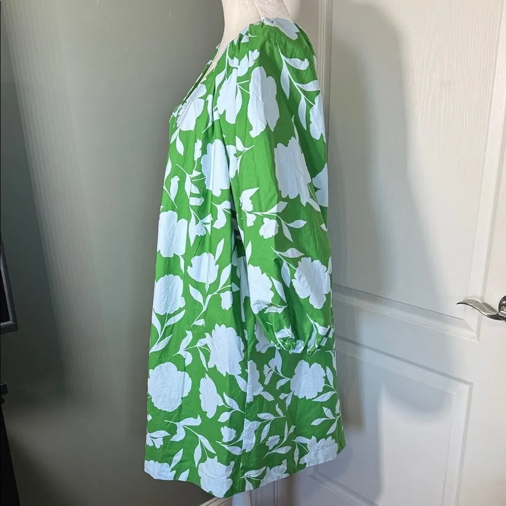 Kate Spade Floral Dress Green Cotton V Neck Balloon Sleeve XXL Plus - Picture 4 of 12